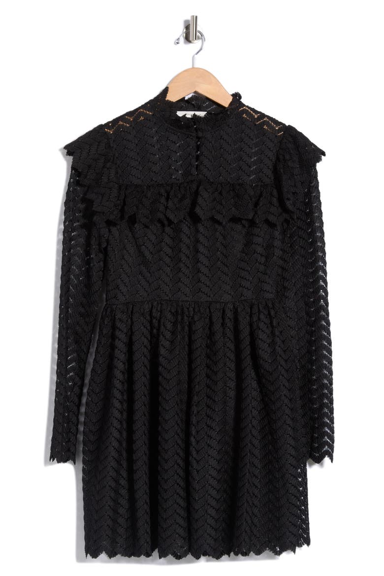 Chevron Lace Long Sleeve Dress, Main, color, BLACK