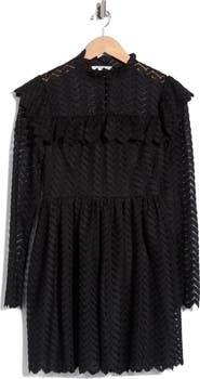 Rebecca Taylor Chevron Lace Long Sleeve Dress