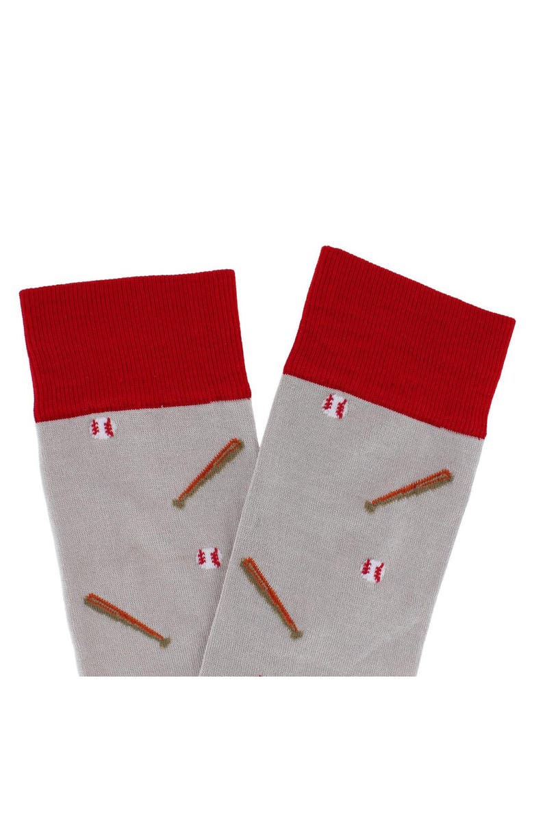 Trafalgar Home Run Baseball & Bat Over The Calf Pima Cotton Novelty Dress Sock, Alternate, color, Ash Grey