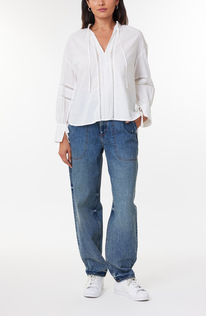 Scotch & Soda Lace Inset Tie Neck Cotton Top, Alternate, color,