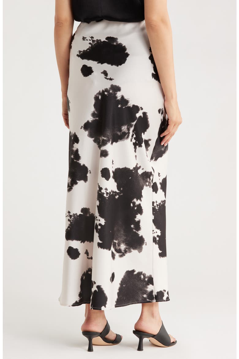 Cow Print Satin Maxi Skirt, Alternate, color, BLACK