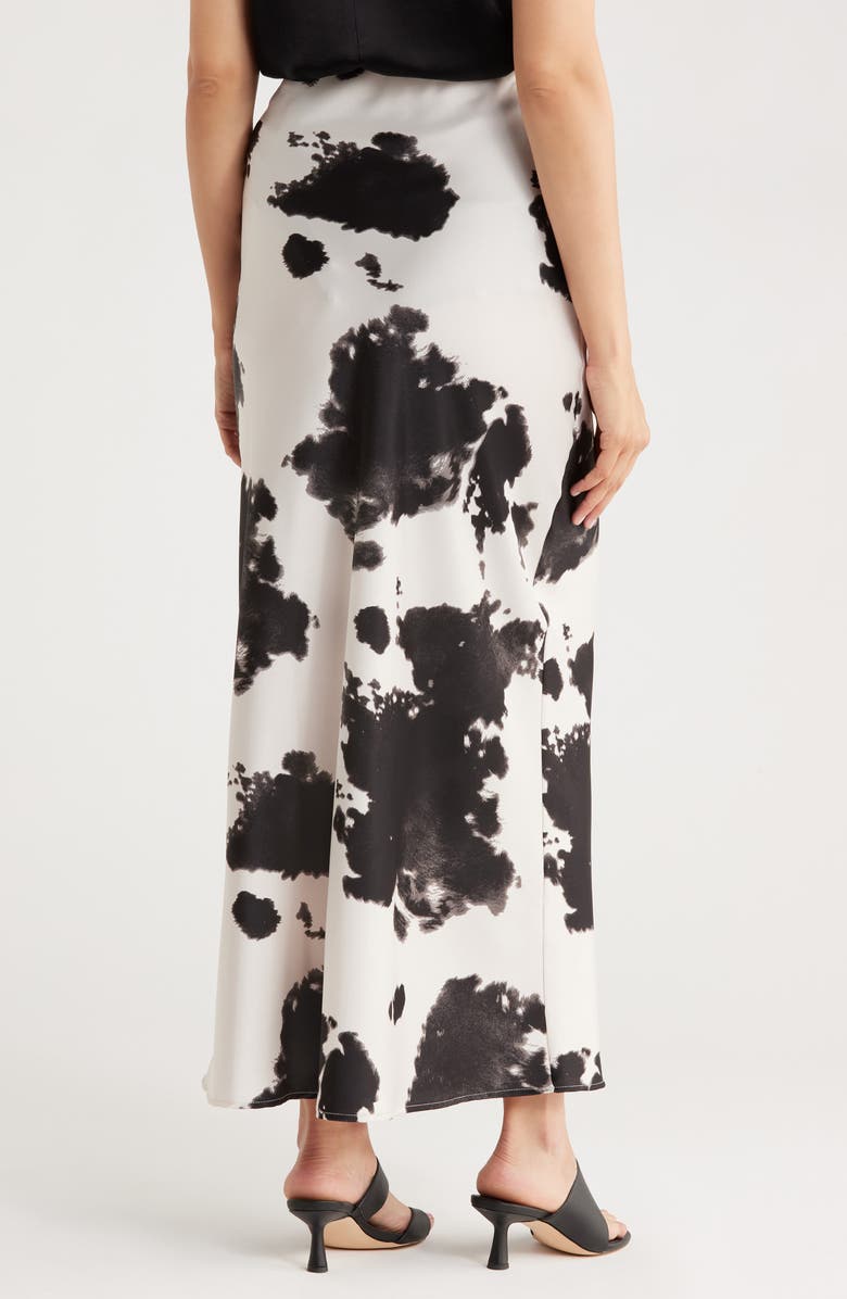 Renee C Cow Print Satin Maxi Skirt, Alternate, color, Black