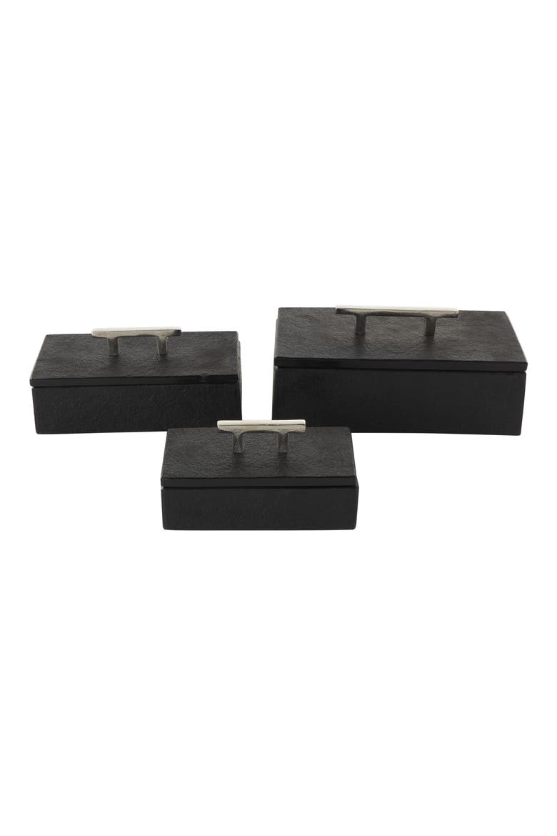 Contemporary Set of 3 Decorative Marble Boxes, Main, color, BLACK