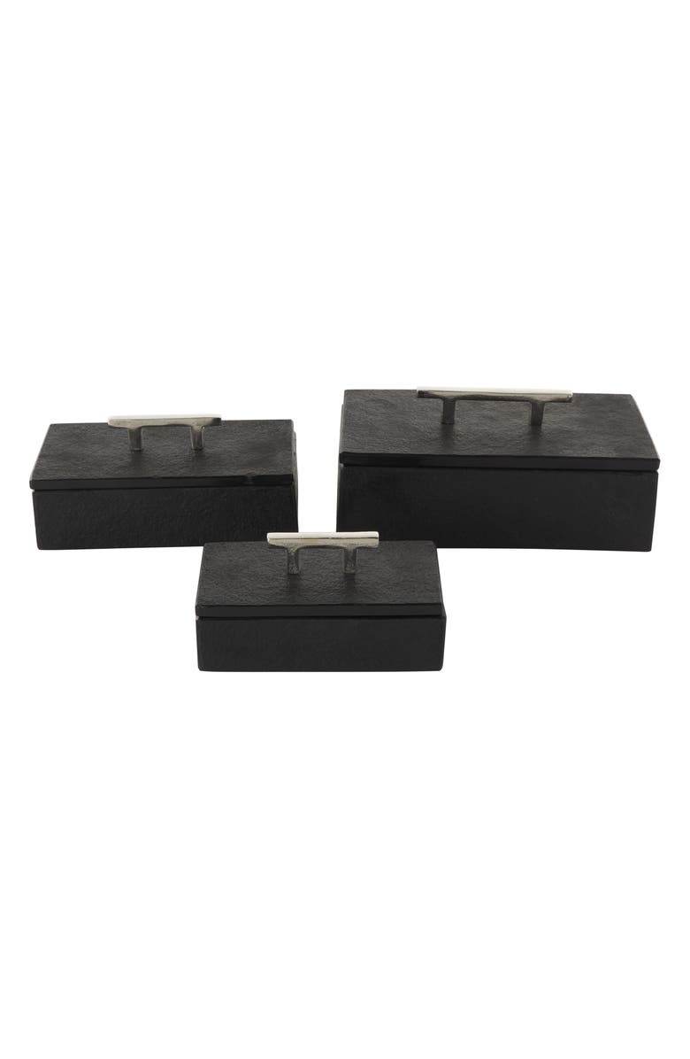 UMA Contemporary Set of 3 Decorative Marble Boxes, Main, color, Black