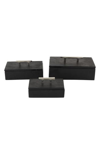 Uma Contemporary Set Of 3 Decorative Marble Boxes In Black