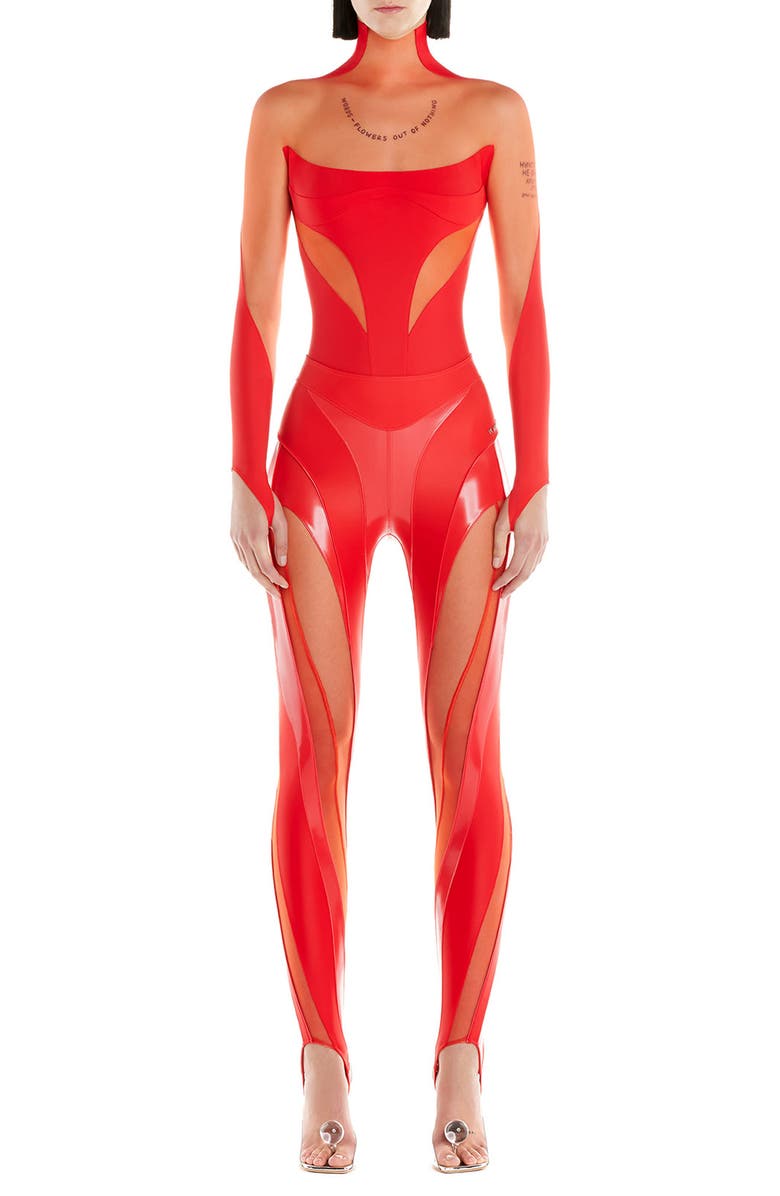 MUGLER Illusion Off the Shoulder Bodysuit, Main, color, 