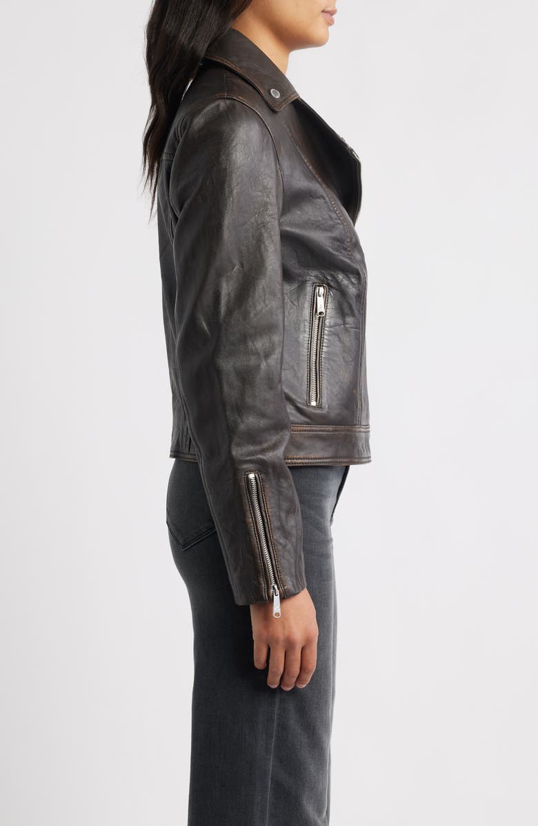 Sam Edelman Leather Moto Jacket, Alternate, color, Dark Brown