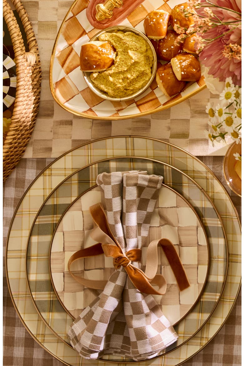 Mocha Check Set of 4 Enameled Steel Appetizer Plates, Alternate, color, MOCHA