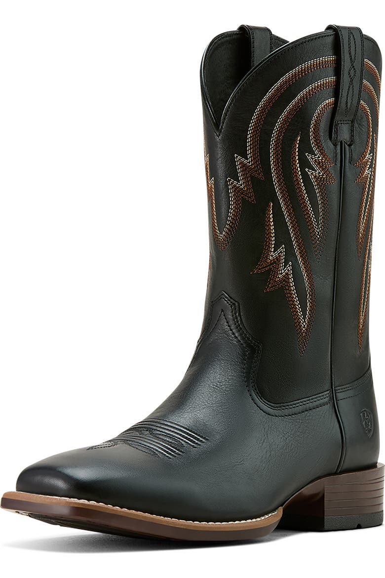 mens black dress cowboy boots Men's Chelsea Classic Retro Slip On Boots for Men Embroidered Pointed Toe Boots(Black,6.5) Additional western stitching adds interest to the foot Stetson Men's Alligator Cowboy Boots