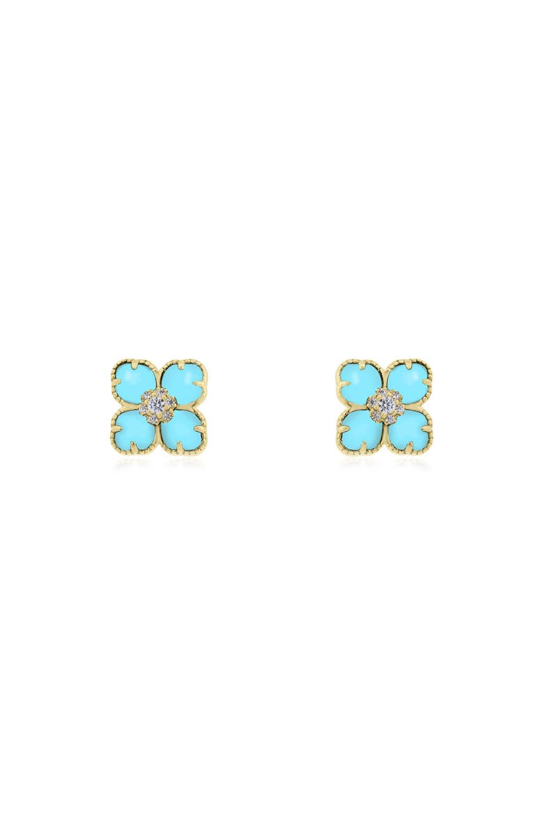 Turquoise CZ Flower Stud Earrings, Alternate, color, Turquoise