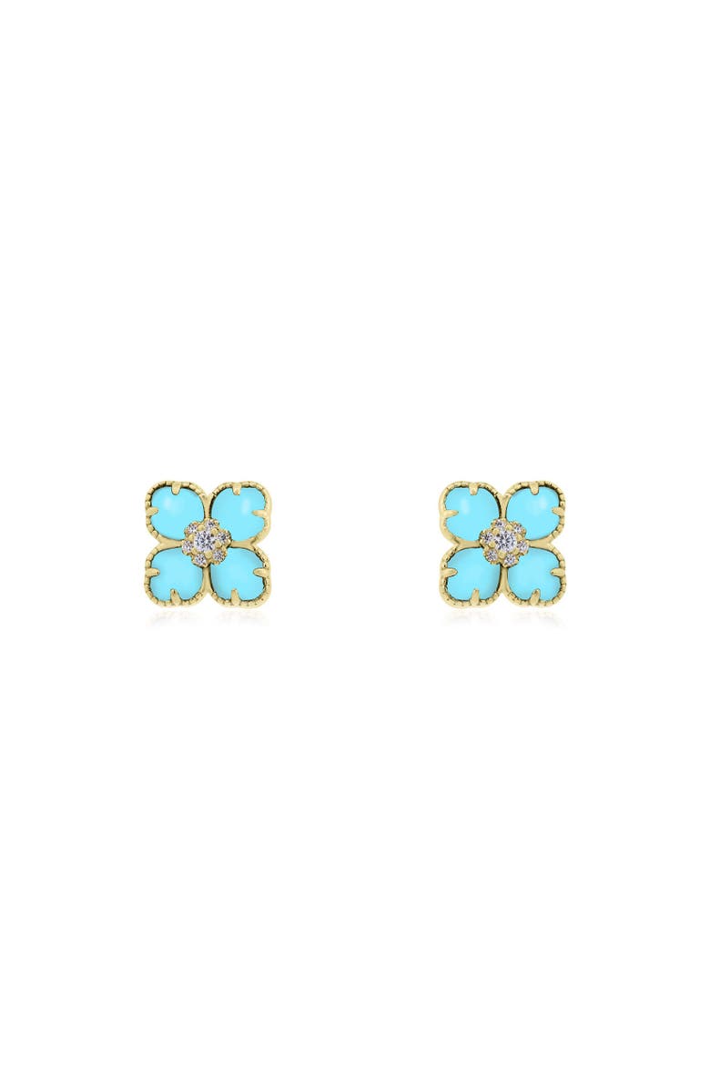 The Lovery Fine Jewelry Turquoise CZ Flower Stud Earrings, Alternate, color, Turquoise