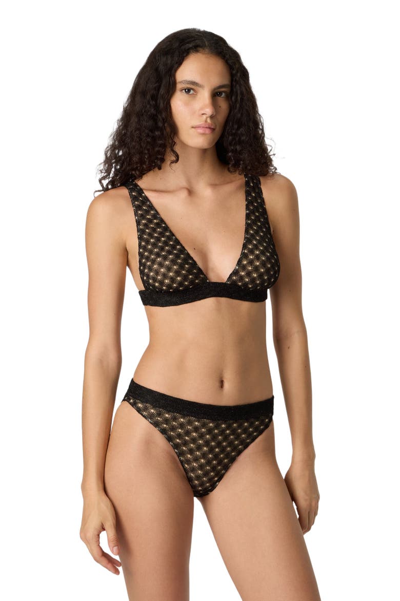 Bralette Bikini In Lamé Viscose With Raschel Workmanship, Main, color, Black