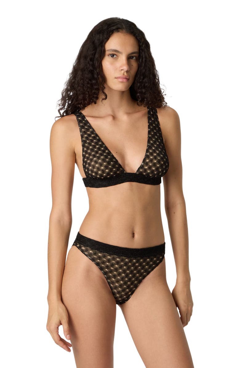 Missoni Bralette Bikini In Lamé Viscose With Raschel Workmanship, Main, color, Black