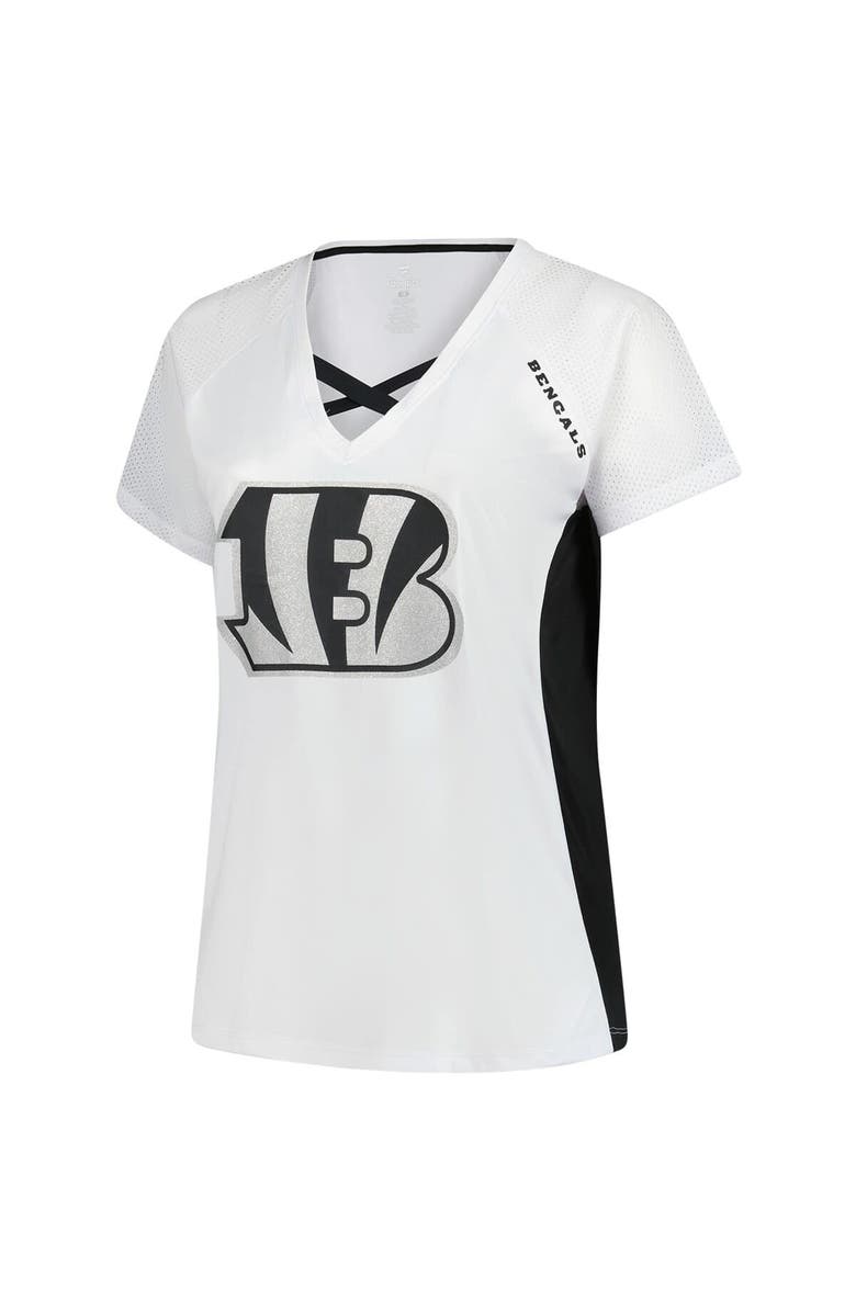 FANATICS Women's Fanatics White Cincinnati Bengals Plus Size Glitter Lace-Up V- Neck T-Shirt, Alternate, color, White