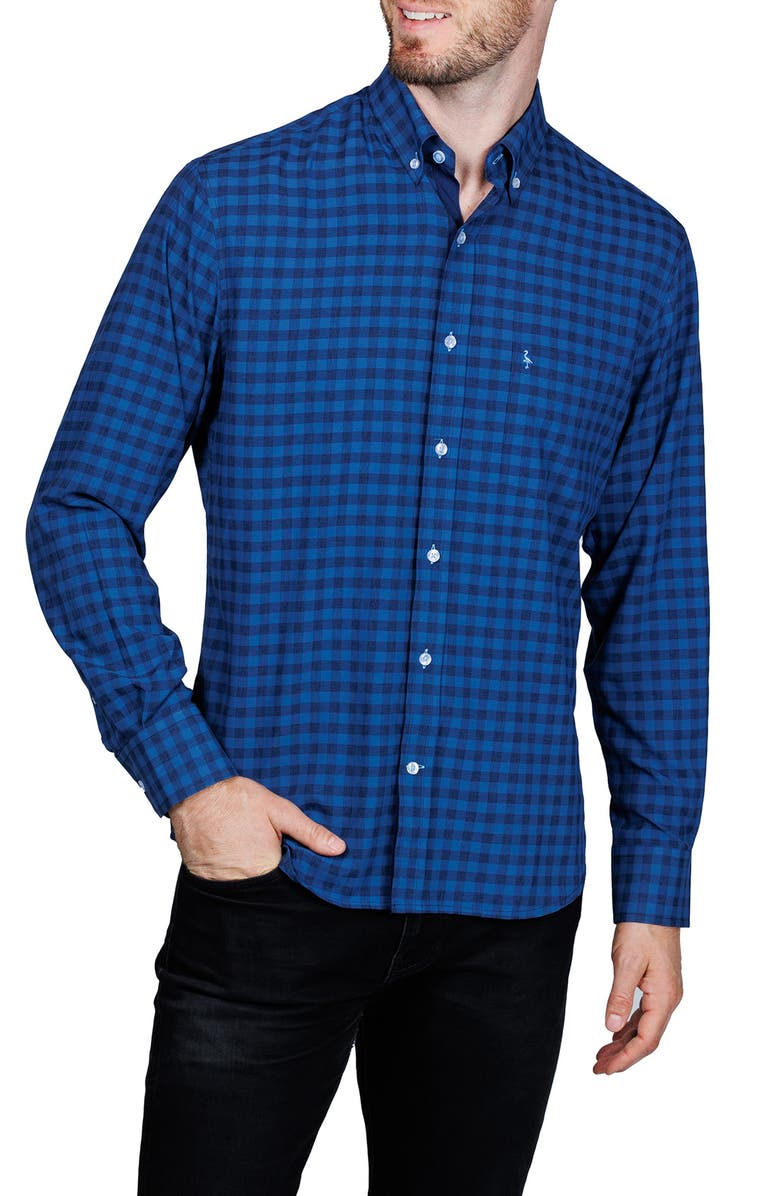 TailorByrd Classic Fit Gingham Print Performance Button-Down Shirt, Alternate, color, Blue