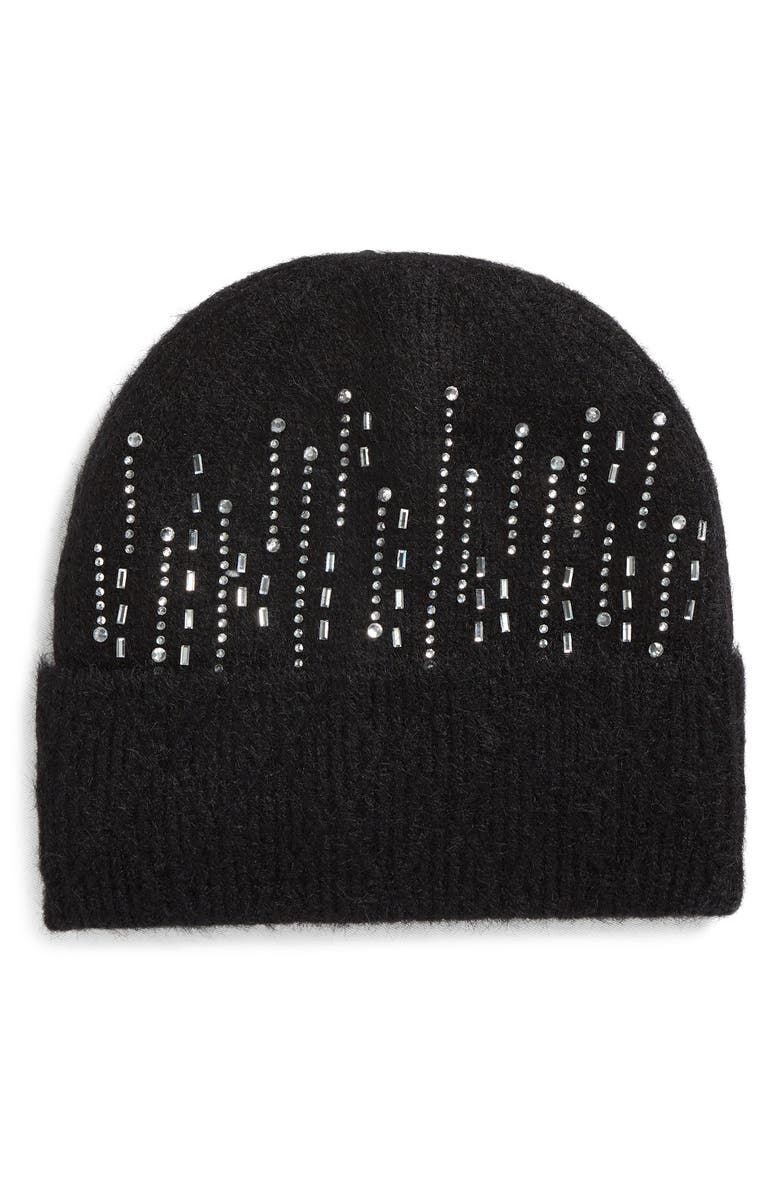NATASHA Stroke Crystal Beanie, Main, color, Black