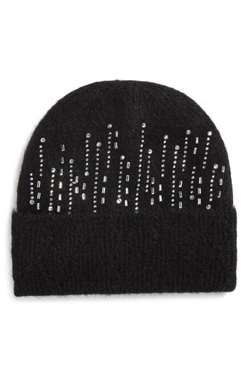 Natasha Stroke Crystal Beanie In Black