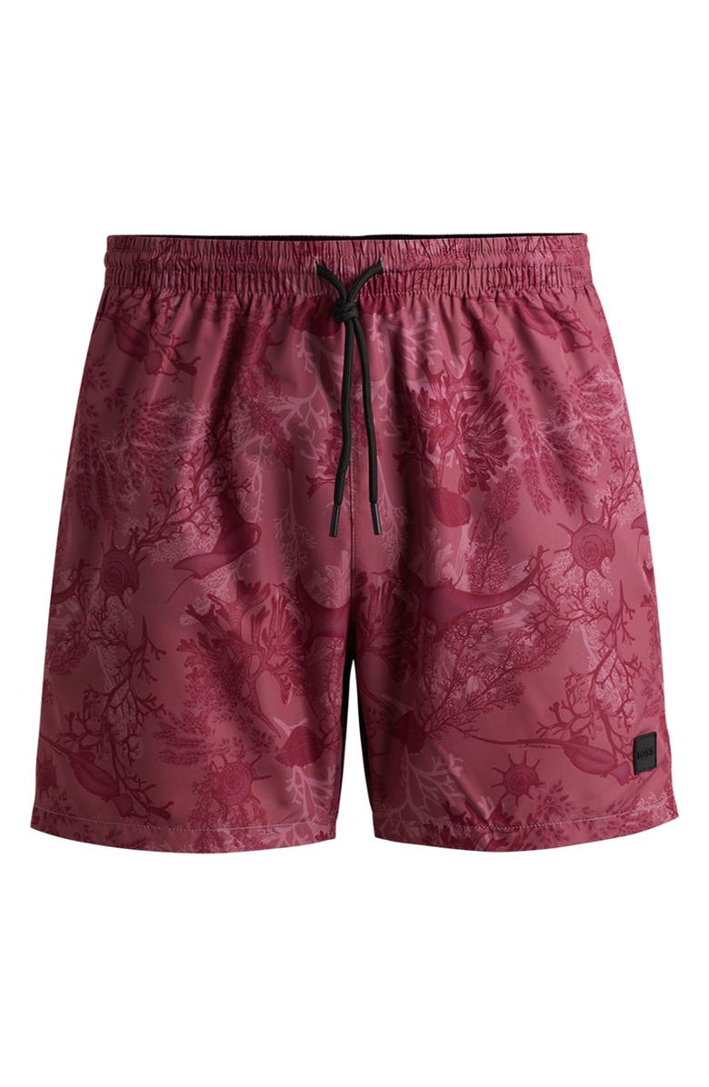 BOSS Reel Abstract Swim Trunks, Alternate, color, Open Red