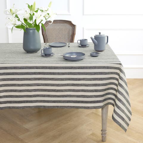 Linen Table Throw - Sorrento Stripe, 52" x 52" Inch