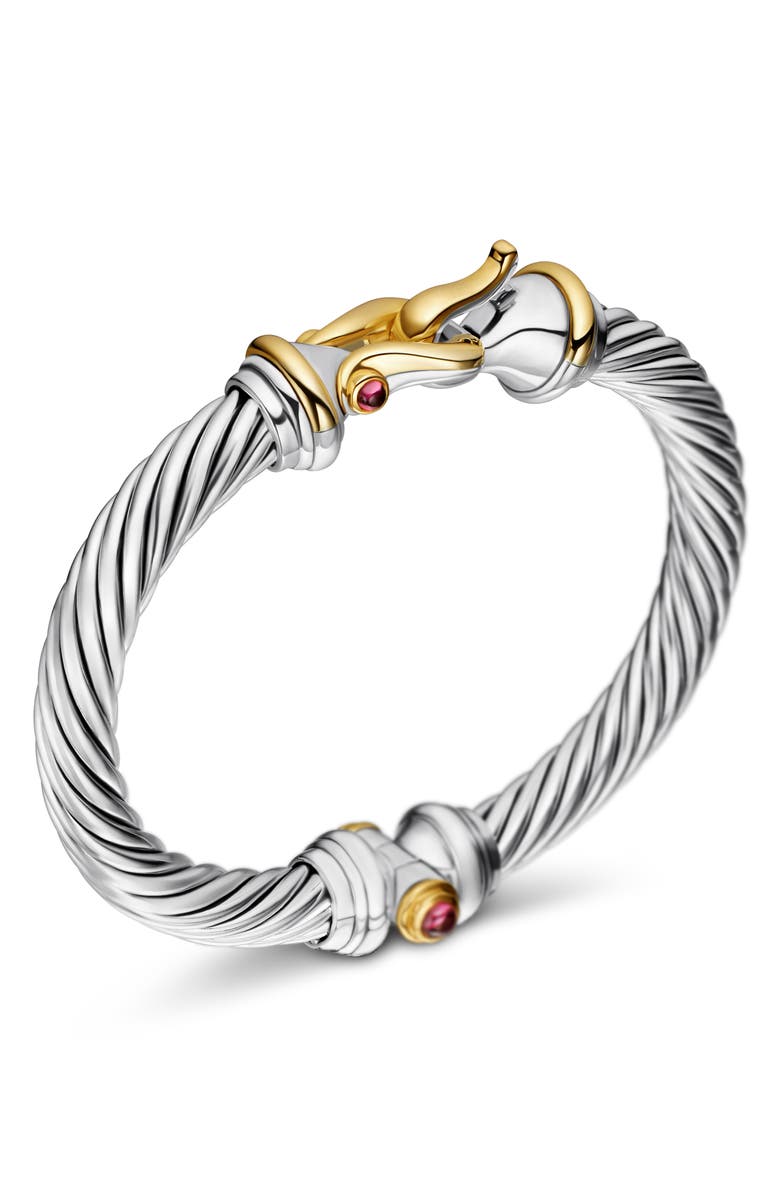 David Yurman Buckle Classic Cable Bracelet in Sterling Silver with 18K Yellow Gold and Rhodolite Garnets, Alternate, color, 