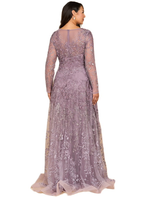 Lara New York Long Sleeve V-neck Ombre Lace Gown