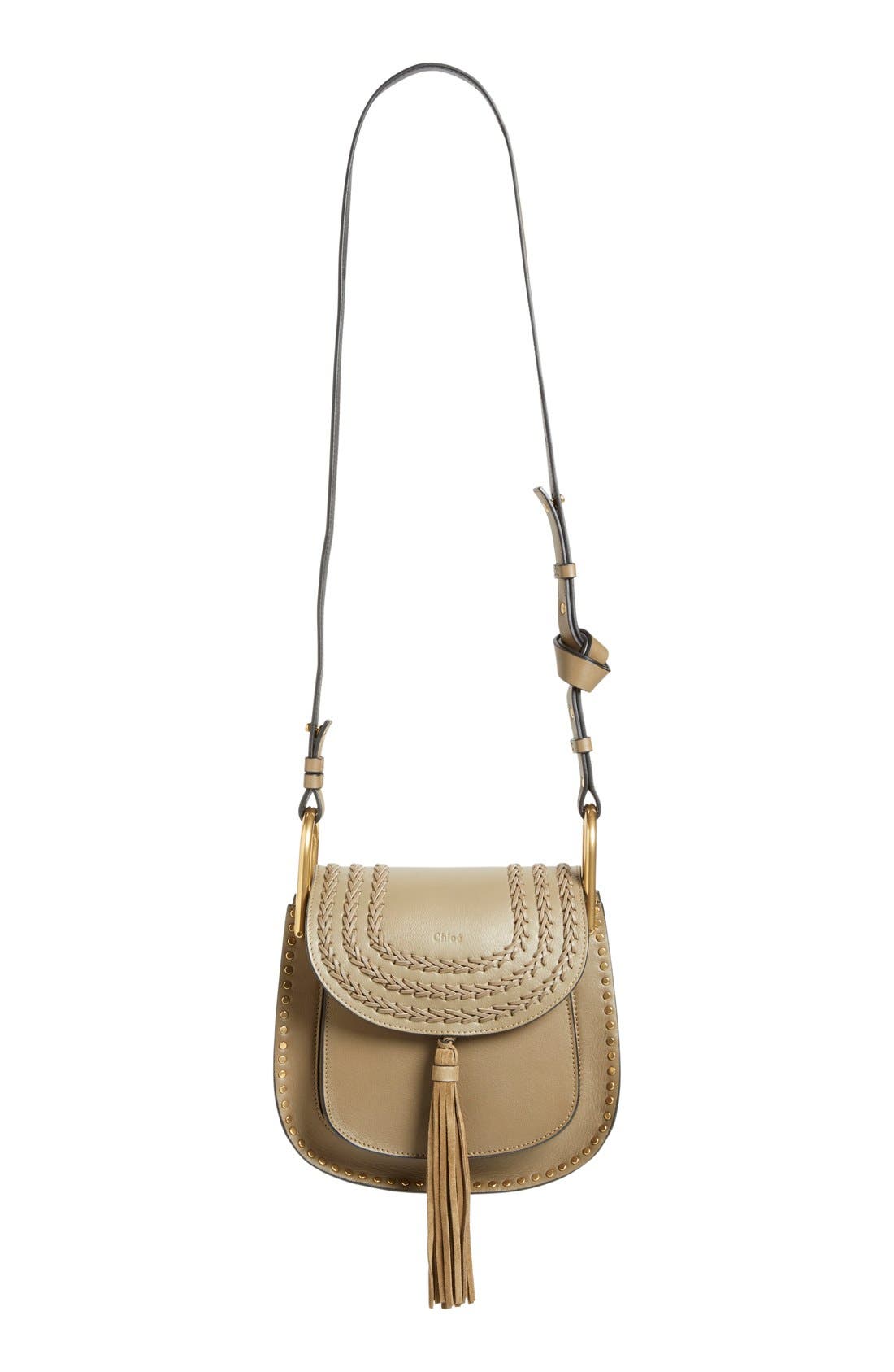 'Small Hudson' Studded Calfskin Leather Crossbody Bag, Alternate, color, MERINO GREY