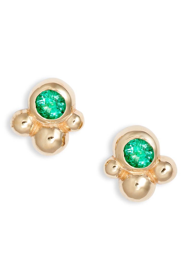 Bonheur Bubbling Brook 14K Gold Stud Earrings, Main, color, YELLOW GOLD/ GREEN