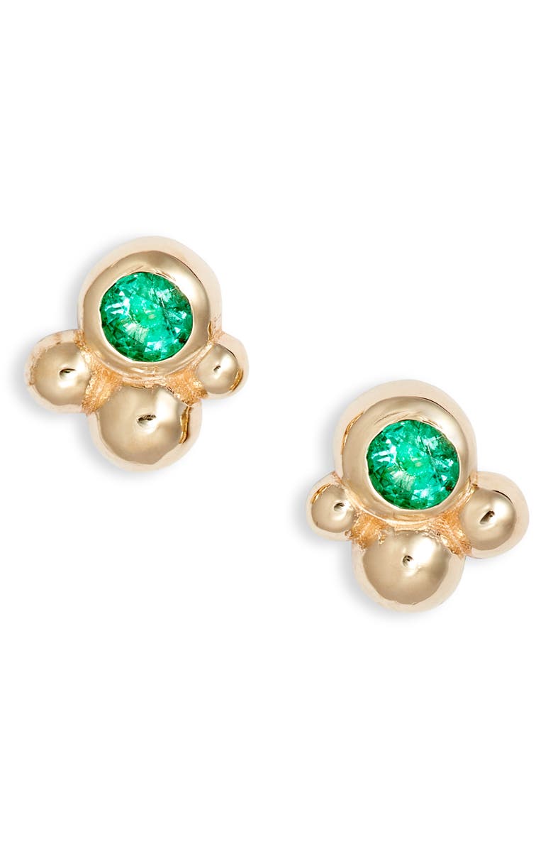 Anzie Bonheur Bubbling Brook 14K Gold Stud Earrings, Main, color, Yellow Gold/ Green