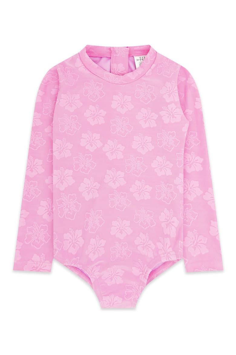 Kids' Wave Chaser Long Sleeve UPF 50+ One-Piece Rashguard Swimsuit, Main, color, POP PINK