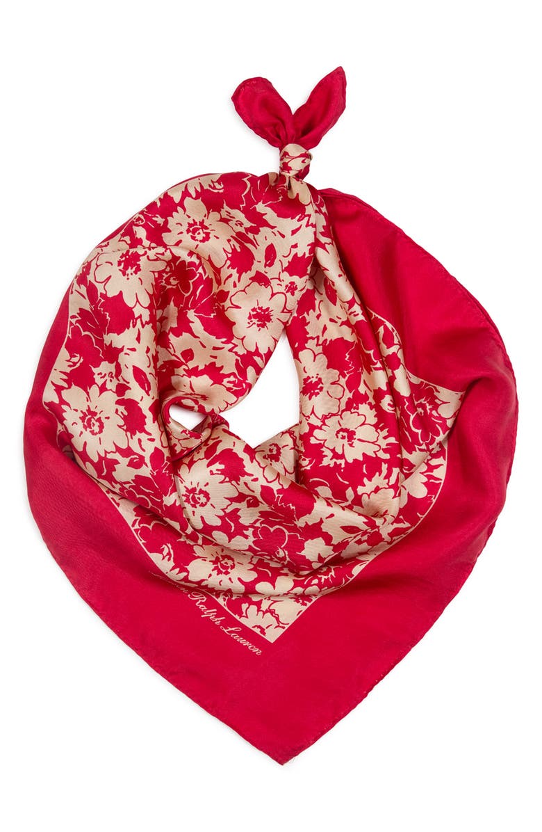 Lauren Ralph Lauren Spring Flowers Small Silk Square Scarf, Main, color, Cruise Red