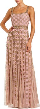 Mac Duggal Petite Embellished Mesh A-Line Evening Gown