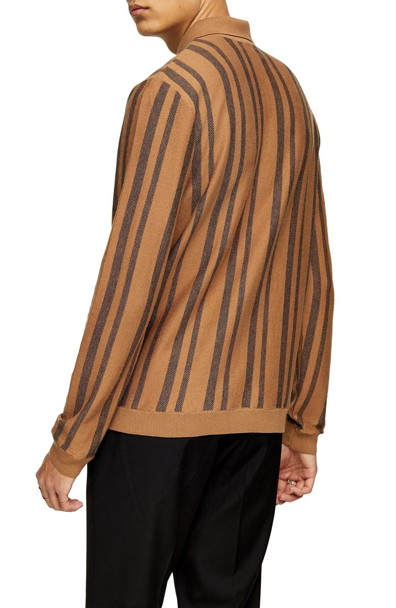 Topman Stripe Long Sleeve Zip Polo, Alternate, color,