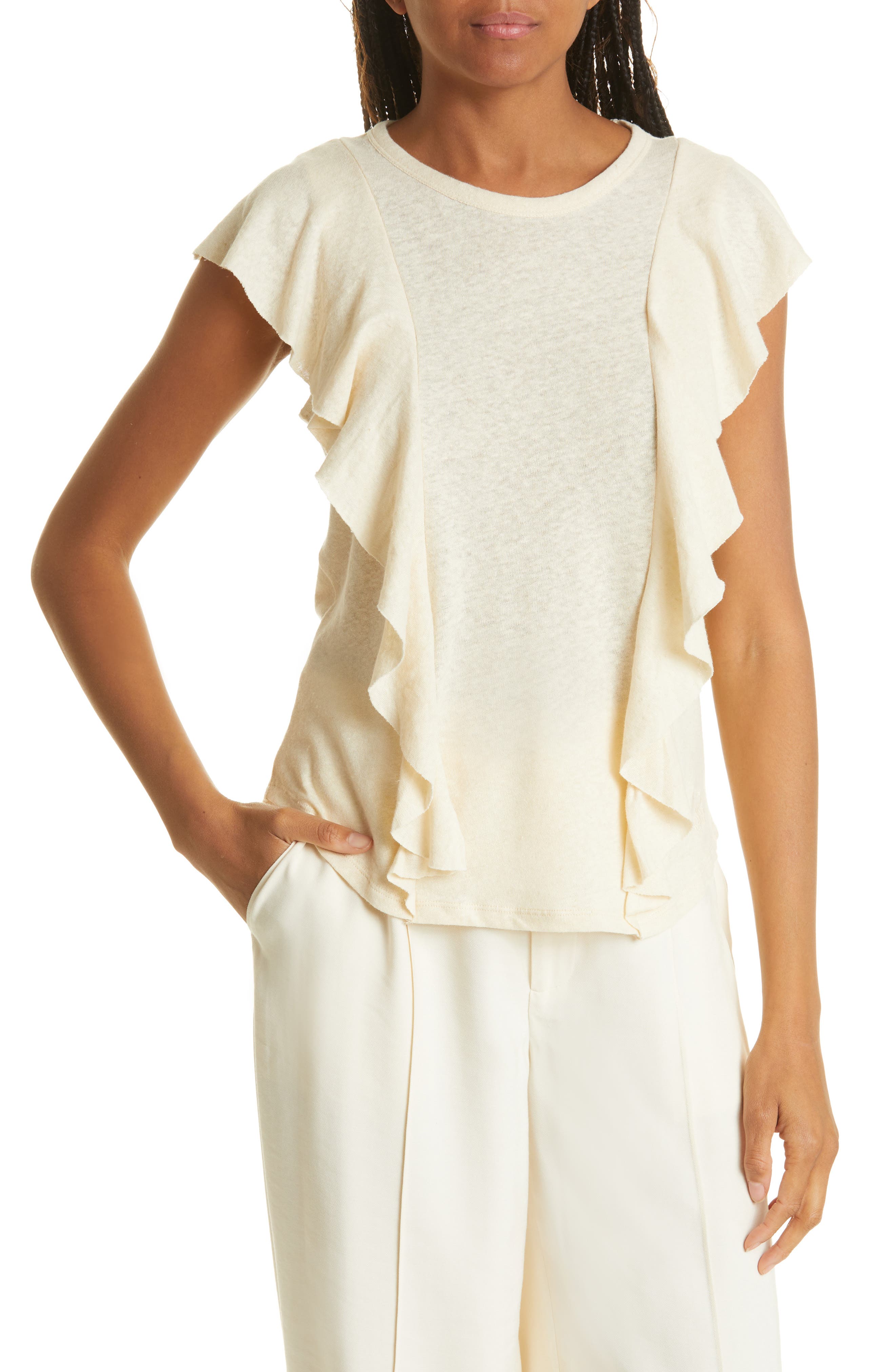 Kathley Ruffle Cotton & Linen Slub Top