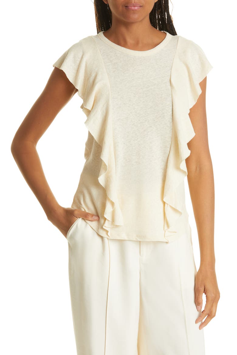 Kathley Ruffle Cotton & Linen Slub Top, Main, color, NATURAL