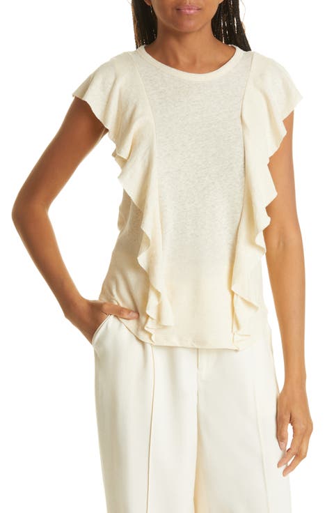 Kathley Ruffle Cotton & Linen Slub Top