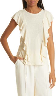 Ted Baker London Kathley Ruffle Cotton & Linen Slub Top