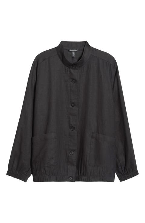 Stand Collar Linen Jacket (Plus)