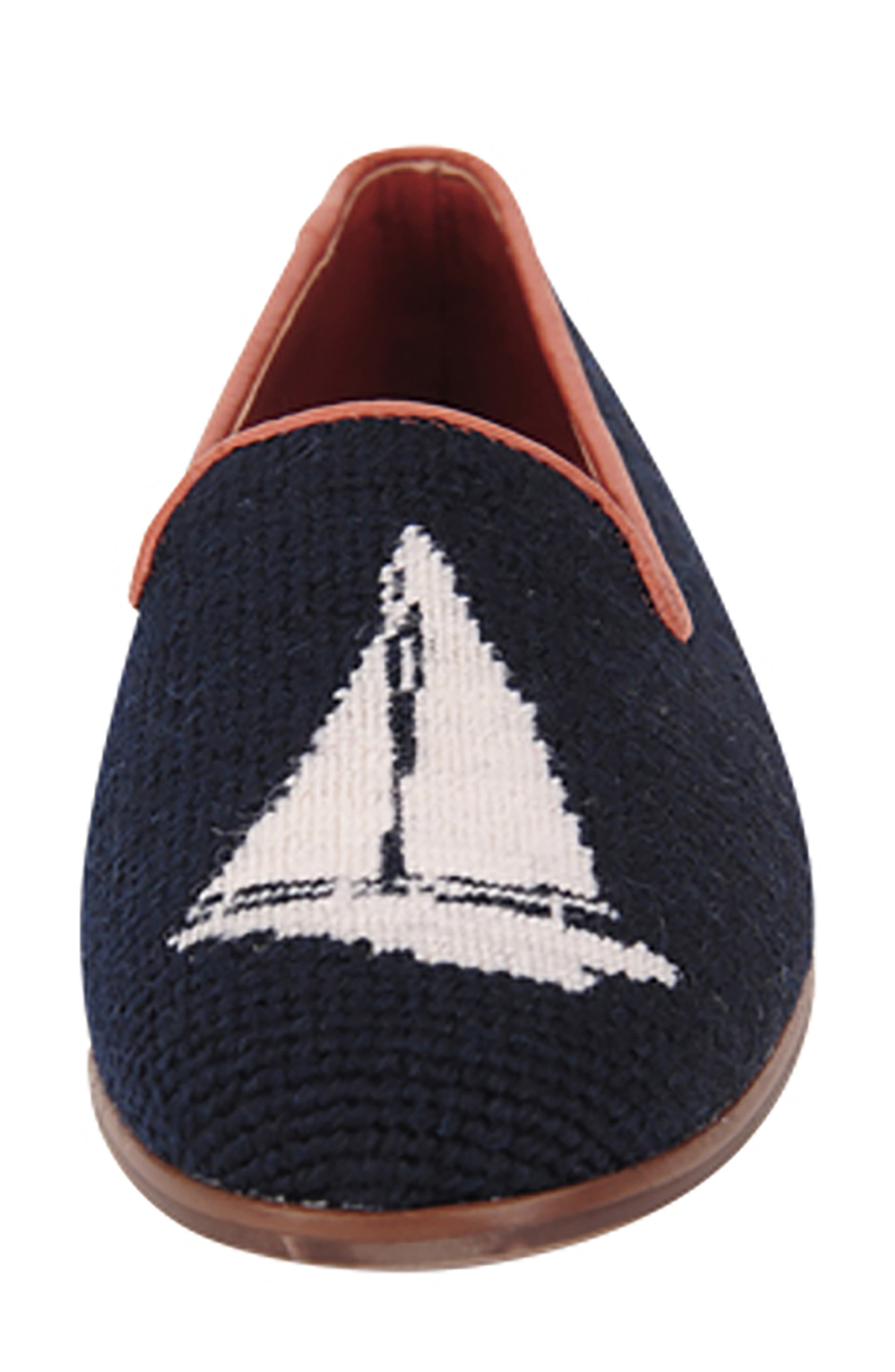 ByPaige BY PAIGE Needlepoint Sailboat Flat, Alternate, color, White/ Navy