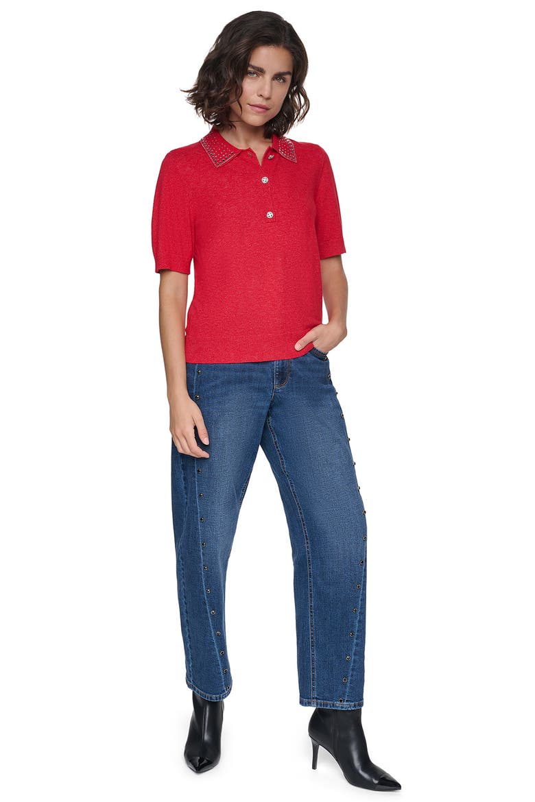 Crystal Embellished Collared Sweater, Alternate, color, ADMIRAL RED