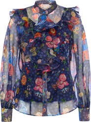 Maison Common Printed Silk Organza Blouse With Ruffles