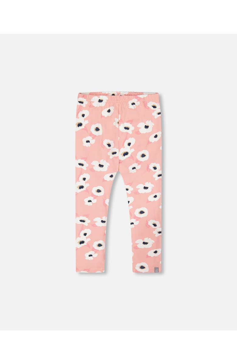 Deux par Deux Little Girl's Printed Leggings Pink With White Flowers, Main, color, 