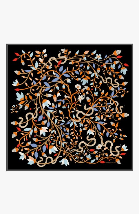 Double Sided Silk Scarf Of Night's Enchanted Garden