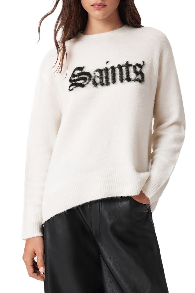 Saints & Sinners Crewneck Sweater, Main, color, CHALK WHITE/ BLACK
