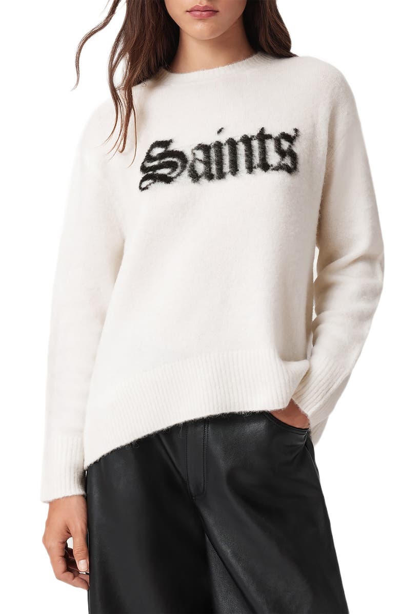 AllSaints Saints & Sinners Crewneck Sweater, Main, color, Chalk White/ Black