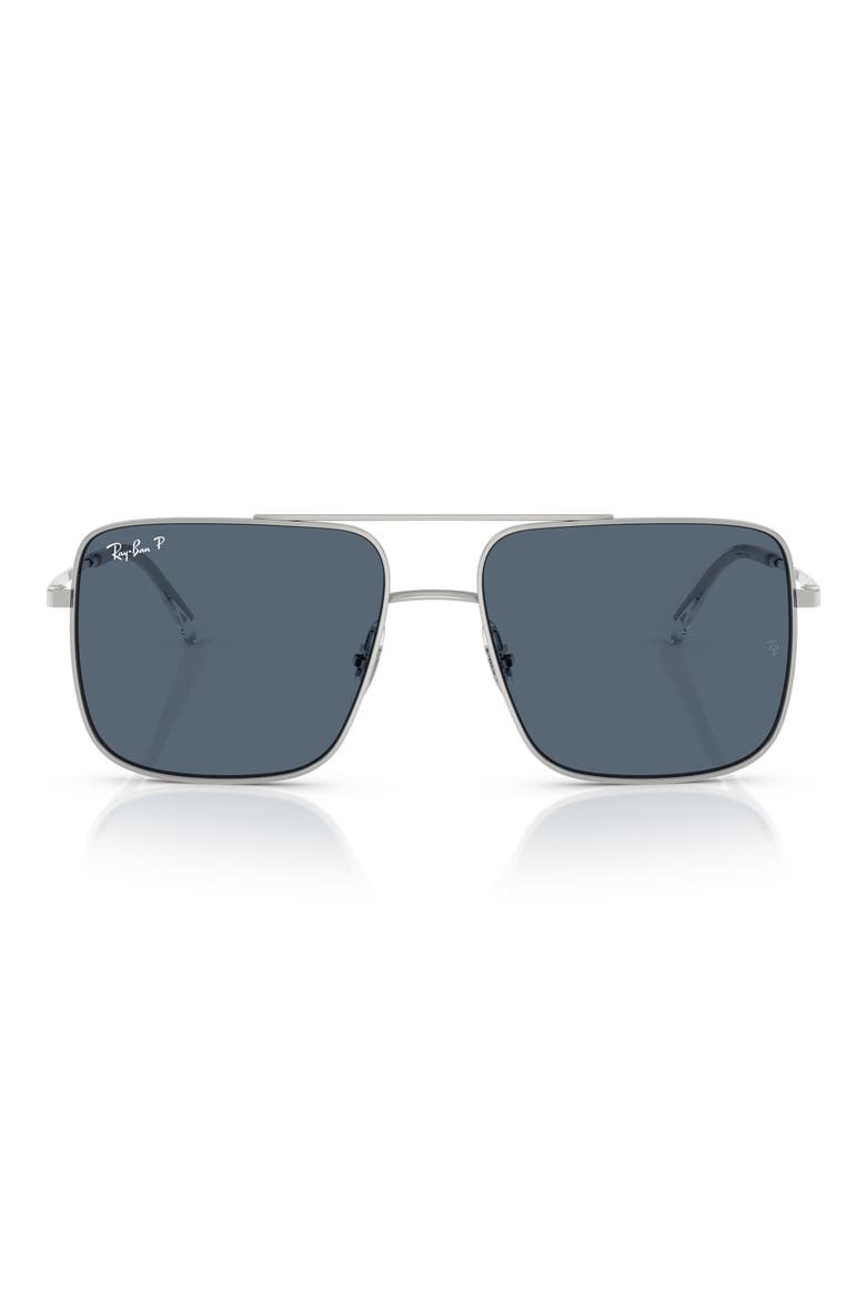 56mm Polarized Square Sunglasses, Main, color, SILVER