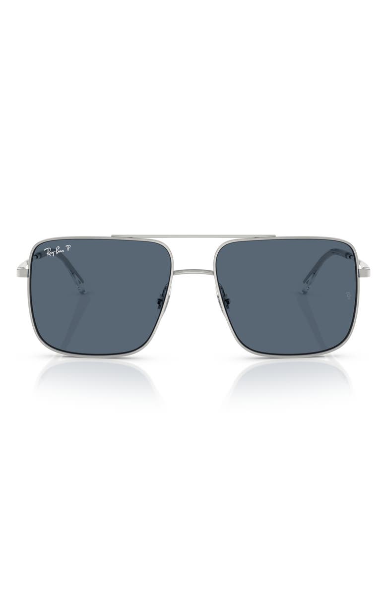 Ray-Ban 56mm Polarized Square Sunglasses, Main, color, Silver
