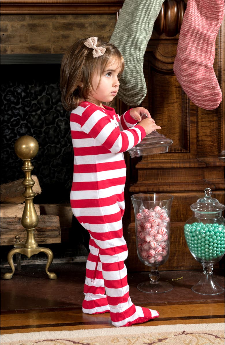 Leveret Kids Footed Striped Cotton Matching Family Holiday Pajamas, Alternate, color, Red & White