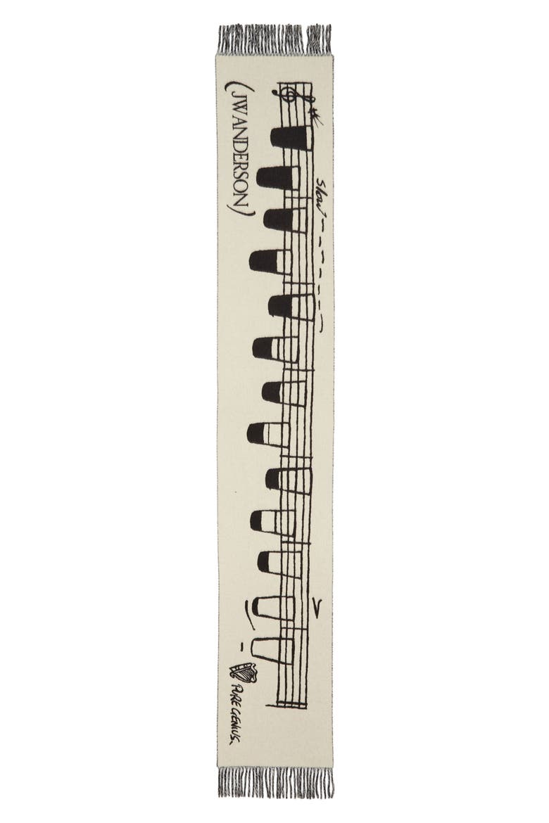 x Guinness Smooth Tempo Virgin Wool & Cashmere Fringe Scarf, Alternate, color, CREAM/ BLACK