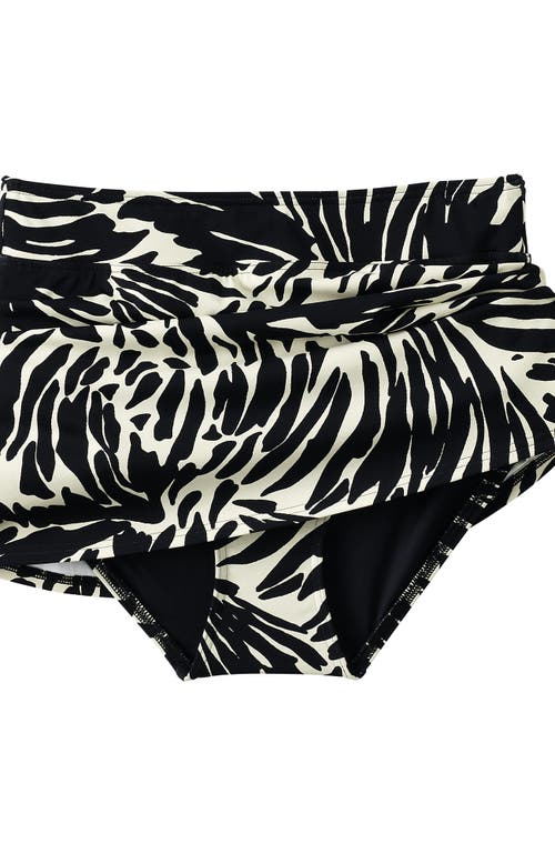 Lands' End Tummy Control Skirt Swim Bottoms In Black/egret White Leaf Scroll