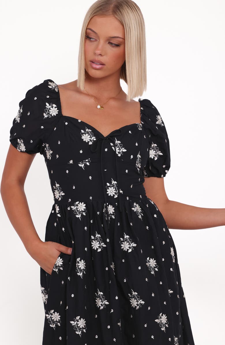 Petal & Pup Rosemarie Print Midi Dress, Alternate, color, Black Floral